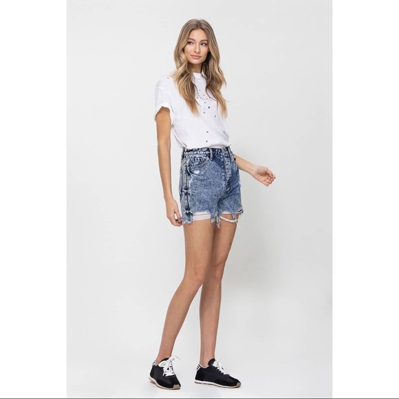 Nora Super High Rise Distressed Acid Wash Shorts - Picture 5 of 13